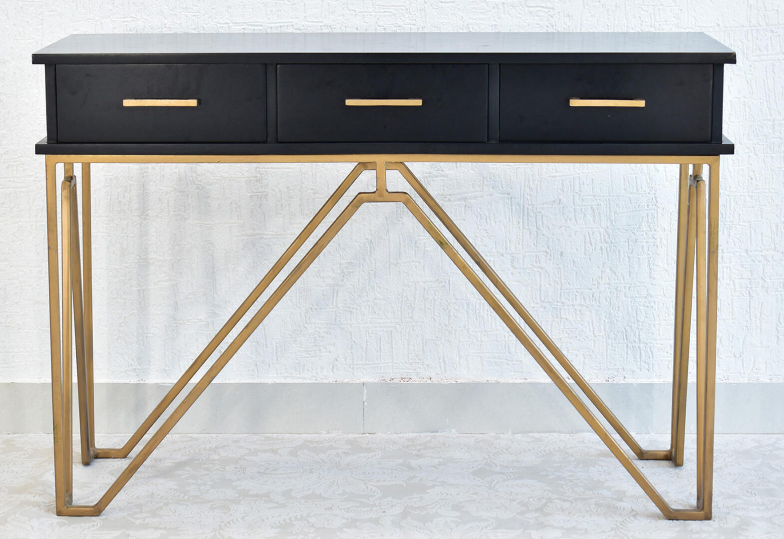 CASINO Console Hall black Table with Golden Finish
